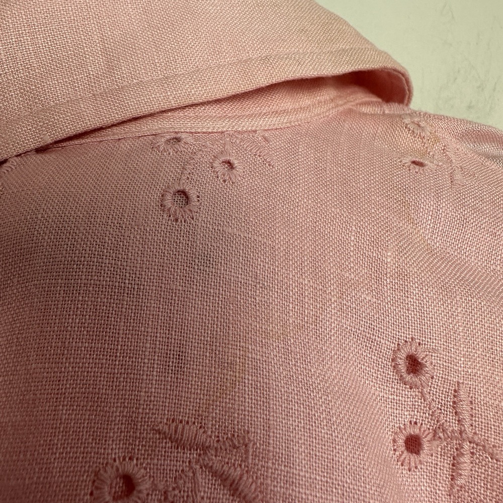 New Ralph Lauren Linen Shirt Womens 2X Button Up Pink Eyelet Lace Roll Tab L/S - Picture 6 of 8